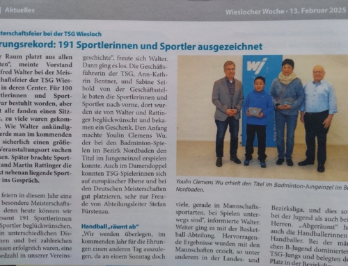 Youlin Clemens Wu und Ye Wang bei Meisterschaftsfeier der TSG Wiesloch geehrt